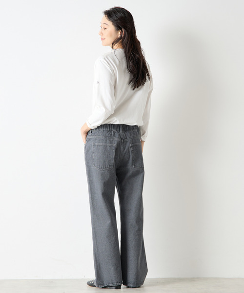 LOGEMENT DE CLAIRE(ロジュモンドクレール)の「《定番》クルーネックラウンドヘムプル(Tシャツ/カットソー・レディース・ブラック/グレイッシュベージュ/ホワイト×ブラック/オフホワイト・FREE)」の12枚目の写真