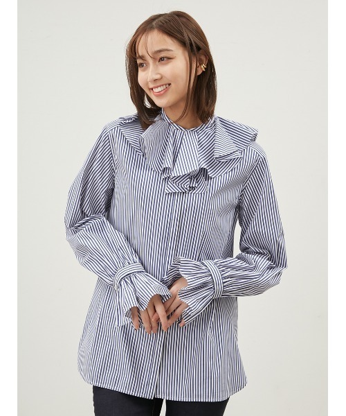 Mila Owen（ミラオーウェン）の「デタッチャブルラッフルブラウス【手洗い可能】（シャツ/ブラウス・レディース・ブルー/ネイビー/ホワイト・0/1）」の7枚目の写真