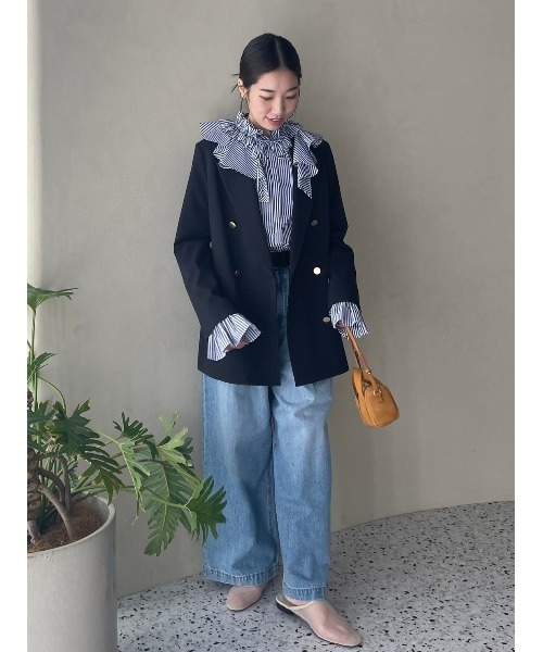 Mila Owen（ミラオーウェン）の「デタッチャブルラッフルブラウス【手洗い可能】（シャツ/ブラウス・レディース・ブルー/ネイビー/ホワイト・0/1）」の10枚目の写真