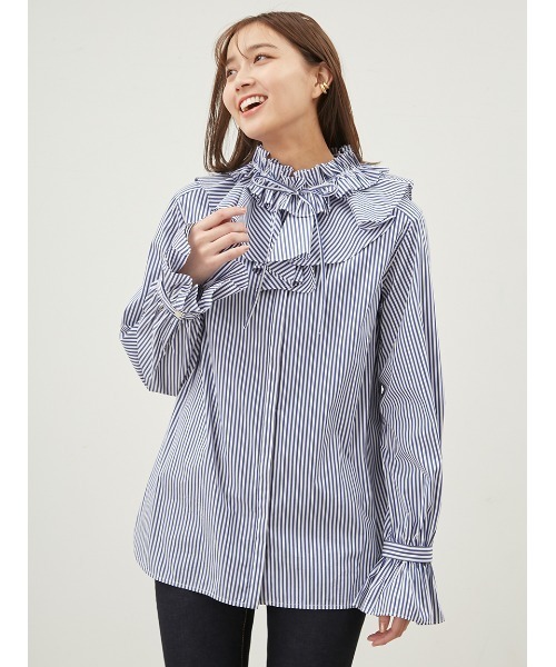 Mila Owen（ミラオーウェン）の「デタッチャブルラッフルブラウス【手洗い可能】（シャツ/ブラウス・レディース・ブルー/ネイビー/ホワイト・0/1）」の20枚目の写真