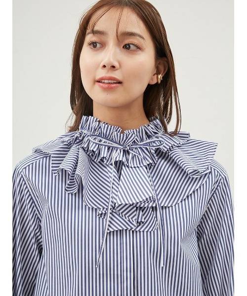 Mila Owen（ミラオーウェン）の「デタッチャブルラッフルブラウス【手洗い可能】（シャツ/ブラウス・レディース・ブルー/ネイビー/ホワイト・0/1）」の21枚目の写真