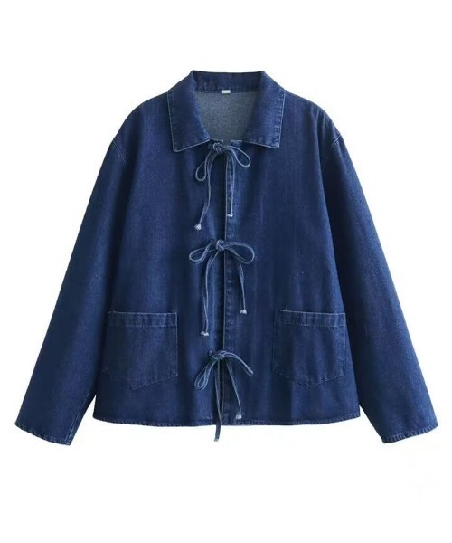 Ada.(エイダ)の「リボン デザイン デニム シャツ ジャケット(デニムジャケット・レディース・ブルー/ダークブラック/ダークブルー・S/M)」の10枚目の写真