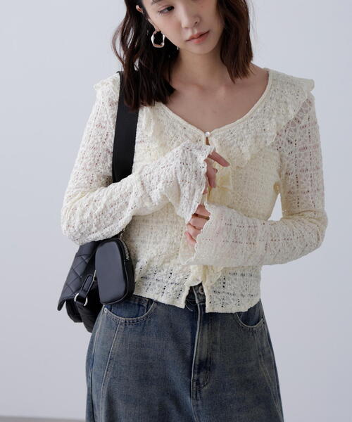 FREE'S MART(フリーズマート)の「◆レースラッフルカットソーブラウス(シャツ/ブラウス・レディース・ホワイト/レッド/ブラック・FREE)」の4枚目の写真