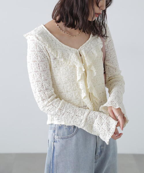 FREE'S MART(フリーズマート)の「◆レースラッフルカットソーブラウス(シャツ/ブラウス・レディース・ホワイト/レッド/ブラック・FREE)」の10枚目の写真