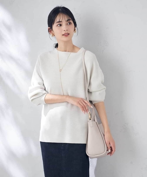 a.v.v（アーヴェヴェ）の「ラメ混ガーターチュニックニット（ニット/セーター・レディース・ダークインディゴブルー/アイボリー・36/40/38/42）」の12枚目の写真