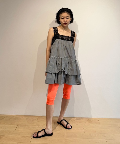 【yonchi】KUMA LACE VOLUME MINI DRESS HOLIDAY（ホリデイ）の「KUMA LACE GINGHAM CHECK VOLUME MINI DRESS