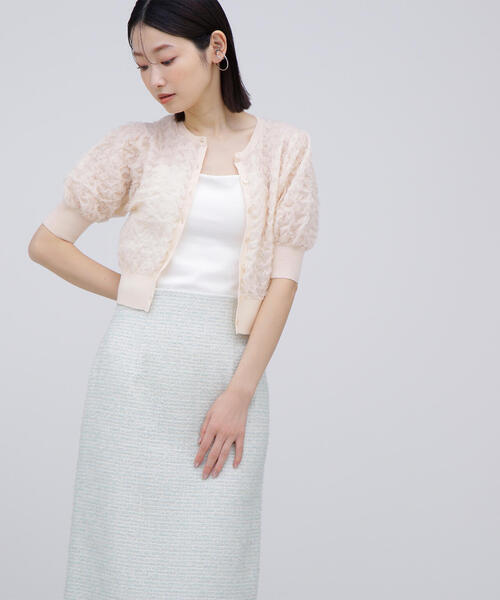 NATURAL BEAUTY BASIC（ナチュラルビューティーベーシック）の「◇【BLANC】シアージャガードクロップドカーディガン（カーディガン/ボレロ・レディース・グレー/ピンク/オフホワイト・FREE）」の2枚目の写真