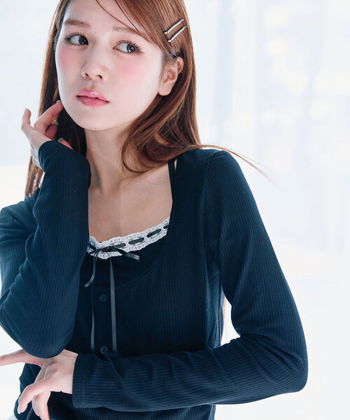 【ことゆみ様】エブール レイヤードトップス ネイビー ことゆみ様】エブール レイヤードトップス ネイビー