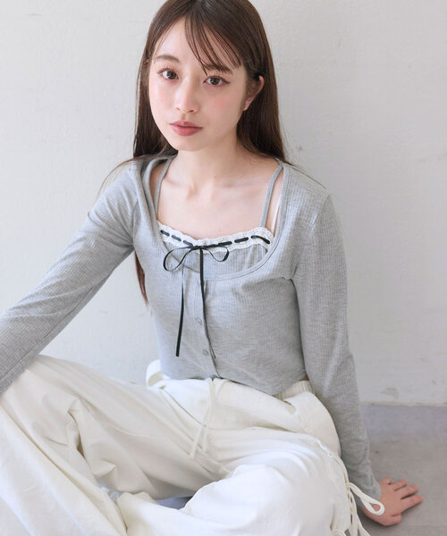 セール】【着痩せ◎】レイヤード風テレコトップス（Tシャツ/カットソー