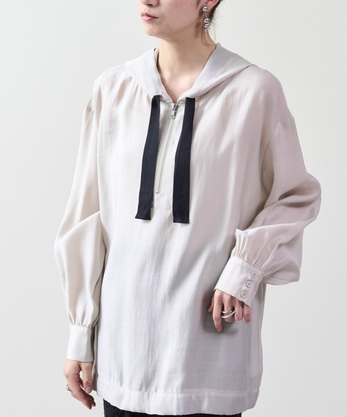 DOLLUPOOPS（ドールアップウップス）の「テープ配色シアーフーディートップス（パーカー・レディース・ブラック/ライトベージュ・38）」の2枚目の写真