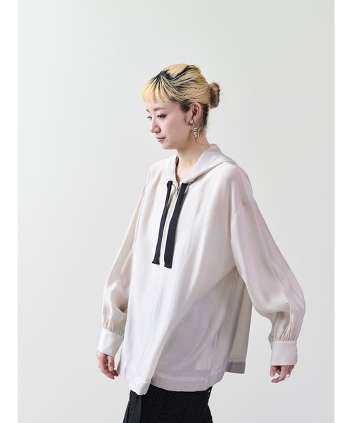 DOLLUPOOPS（ドールアップウップス）の「テープ配色シアーフーディートップス（パーカー・レディース・ブラック/ライトベージュ・38）」の19枚目の写真