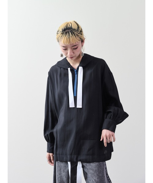 DOLLUPOOPS（ドールアップウップス）の「テープ配色シアーフーディートップス（パーカー・レディース・ブラック/ライトベージュ・38）」の10枚目の写真