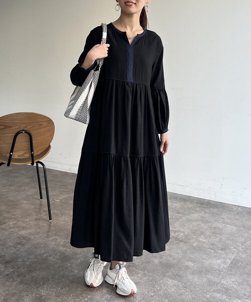 パイピングティアードワンピース（ワンピース）｜Chez toi