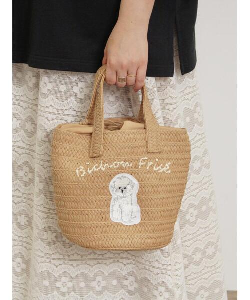 Samansa Mos2（サマンサ モスモス）の「ドッグ刺繍カゴバッグ（ハンドバッグ・レディース・オフホワイト/ブラウン・F）」の2枚目の写真