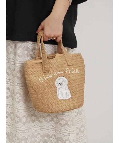 Samansa Mos2（サマンサ モスモス）の「ドッグ刺繍カゴバッグ（ハンドバッグ・レディース・オフホワイト/ブラウン・F）」の3枚目の写真
