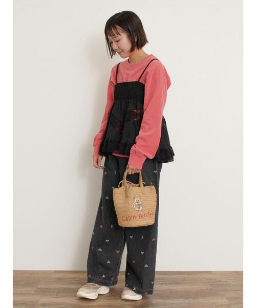 Samansa Mos2（サマンサ モスモス）の「ドッグ刺繍カゴバッグ（ハンドバッグ・レディース・オフホワイト/ブラウン・F）」の8枚目の写真