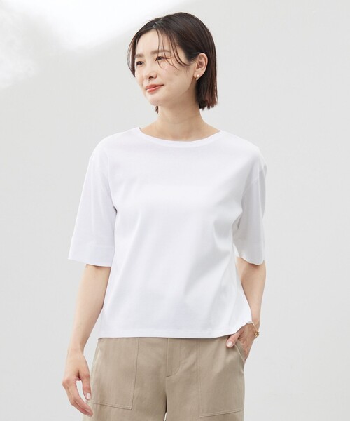 J.PRESS Ladies(J.プレス レディス)の「【洗える】フライスジャージー カットソー(Tシャツ/カットソー・レディース・ブラック系/ふじ色系/ホワイト系・SMALL)」の2枚目の写真