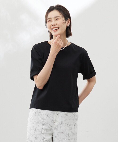 J.PRESS Ladies(J.プレス レディス)の「【洗える】フライスジャージー カットソー(Tシャツ/カットソー・レディース・ブラック系/ふじ色系/ホワイト系・SMALL)」の1枚目の写真