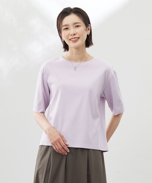 J.PRESS Ladies(J.プレス レディス)の「【洗える】フライスジャージー カットソー(Tシャツ/カットソー・レディース・ブラック系/ふじ色系/ホワイト系・SMALL)」の3枚目の写真