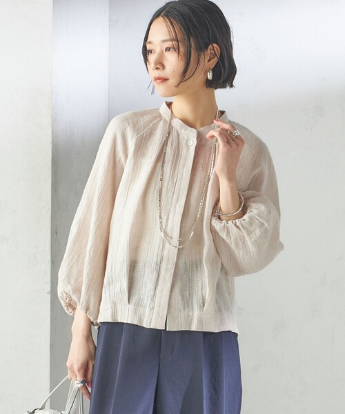 SHIPS(シップス)の「【SHIPS別注】assiette:〈手洗い可能〉クリンクル リネン 羽織 ブラウス(シャツ/ブラウス・レディース・ブラック/ベージュ・ONE SIZE)」の1枚目の写真