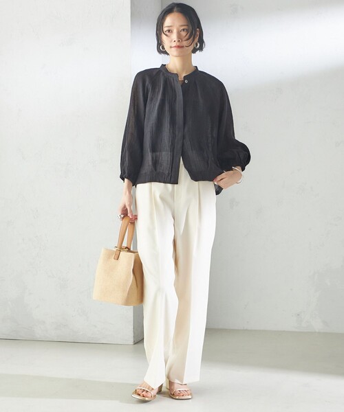 SHIPS(シップス)の「【SHIPS別注】assiette:〈手洗い可能〉クリンクル リネン 羽織 ブラウス(シャツ/ブラウス・レディース・ブラック/ベージュ・ONE SIZE)」の7枚目の写真