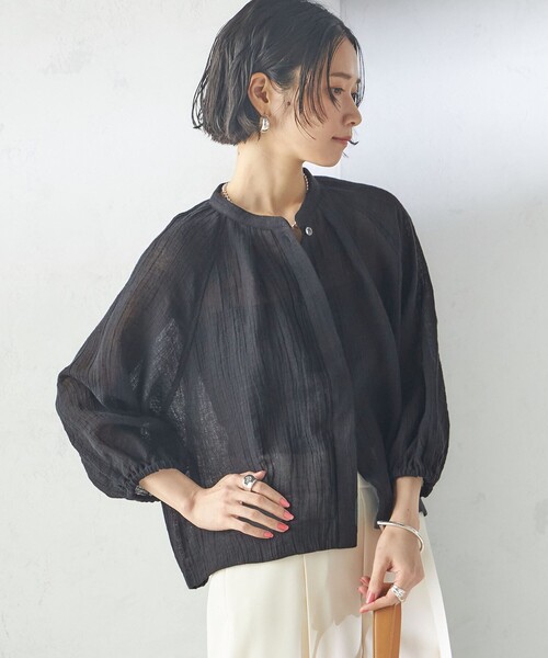 SHIPS(シップス)の「【SHIPS別注】assiette:〈手洗い可能〉クリンクル リネン 羽織 ブラウス(シャツ/ブラウス・レディース・ブラック/ベージュ・ONE SIZE)」の12枚目の写真