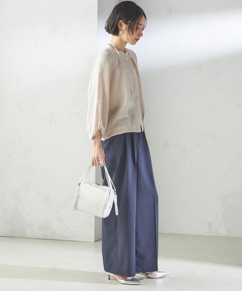 SHIPS(シップス)の「【SHIPS別注】assiette:〈手洗い可能〉クリンクル リネン 羽織 ブラウス(シャツ/ブラウス・レディース・ブラック/ベージュ・ONE SIZE)」の18枚目の写真