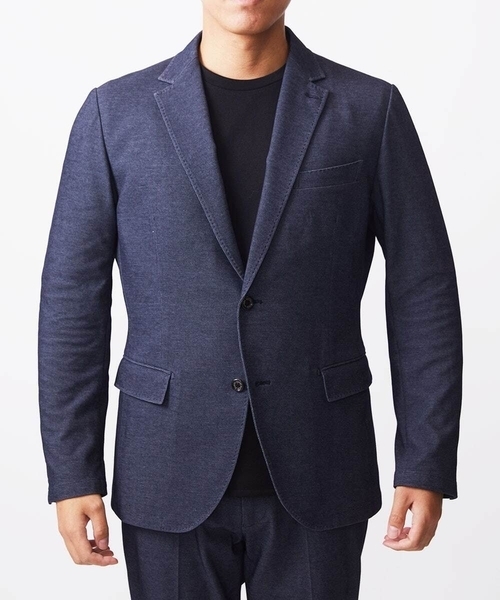 MICHEL KLEIN HOMME (ミッシェルクランオム)の「【セットアップ】ジャージテーラードジャケット【BODY MAKE】(テーラードジャケット・メンズ・ネイビー/ブラック・MEDIUM/LARGE/X-LARGE)」の2枚目の写真
