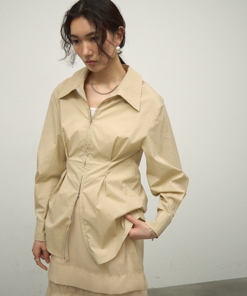 シャツ/ブラウス(長袖/七分) Juemi Double Piping short shirt 日本製播州織ドビーミニチェックボクシーAライン半袖シャツ | 【公式