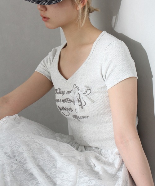 tシャツ スピンロゴリブトップス レディース セール】刺繍リボンロゴトップス（Tシャツ/カットソー）｜SpRay
