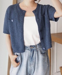 ダブルポケット付き半袖カーディガン