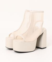 Mafmof(マフモフ)12cmチャンキーヒール厚底プラットフォームシアーブーツサンダル