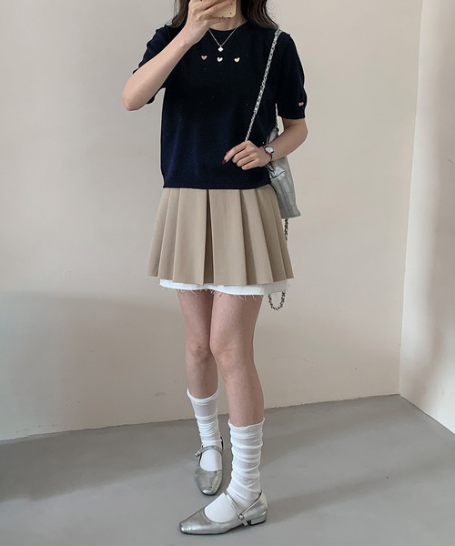 BANICO(バニコ)の「カラーハート付き半袖ニットトップス (SS)(ニット/セーター・レディース・ネイビー/グレー/ライトベージュ/ピンク/ブルー・FREE)」の13枚目の写真