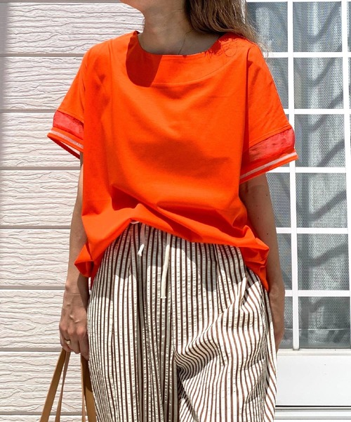 Q（キュー）の「袖口ラインプルオーバー（Tシャツ/カットソー・レディース・ブラック/ホワイト/オレンジ・MEDIUM）」の15枚目の写真