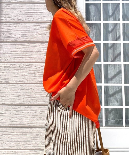 Q（キュー）の「袖口ラインプルオーバー（Tシャツ/カットソー・レディース・ブラック/ホワイト/オレンジ・MEDIUM）」の16枚目の写真