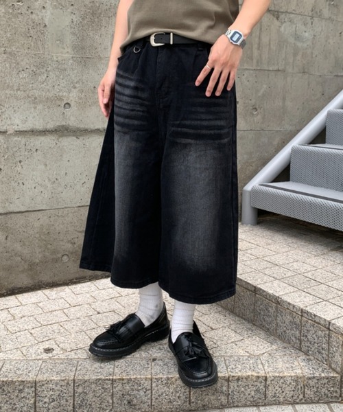 セール】ヴィンテージ加工デニムクロップドパンツ バギーショーツ