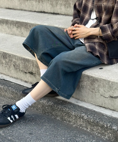 link lot(リンクロット)の「ヴィンテージ加工デニムクロップドパンツ バギーショーツ デニムショートパンツ(デニムパンツ・メンズ・ブルー系その他/ブルー/ブラック・L/M)」の14枚目の写真