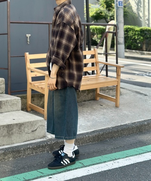 link lot(リンクロット)の「ヴィンテージ加工デニムクロップドパンツ バギーショーツ デニムショートパンツ(デニムパンツ・メンズ・ブルー系その他/ブルー/ブラック・L/M)」の10枚目の写真
