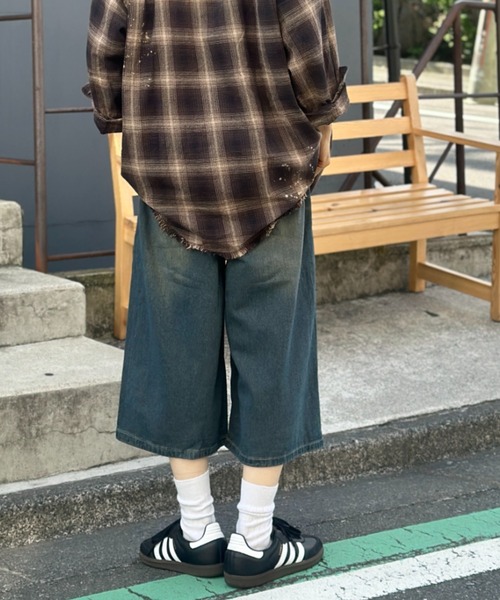 link lot(リンクロット)の「ヴィンテージ加工デニムクロップドパンツ バギーショーツ デニムショートパンツ(デニムパンツ・メンズ・ブルー系その他/ブルー/ブラック・L/M)」の9枚目の写真