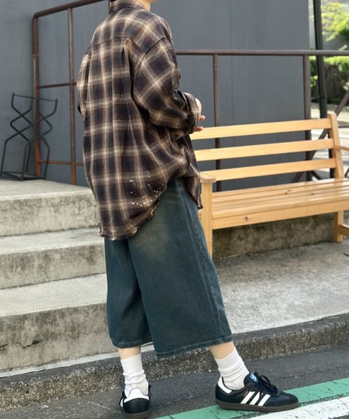 link lot(リンクロット)の「ヴィンテージ加工デニムクロップドパンツ バギーショーツ デニムショートパンツ(デニムパンツ・メンズ・ブルー系その他/ブルー/ブラック・L/M)」の8枚目の写真