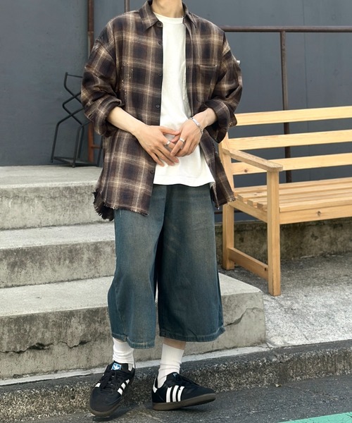 link lot(リンクロット)の「ヴィンテージ加工デニムクロップドパンツ バギーショーツ デニムショートパンツ(デニムパンツ・メンズ・ブルー系その他/ブルー/ブラック・L/M)」の12枚目の写真