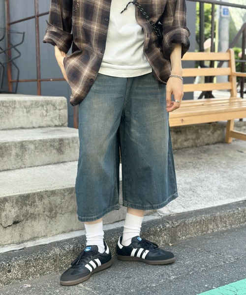 link lot(リンクロット)の「ヴィンテージ加工デニムクロップドパンツ バギーショーツ デニムショートパンツ(デニムパンツ・メンズ・ブルー系その他/ブルー/ブラック・L/M)」の6枚目の写真