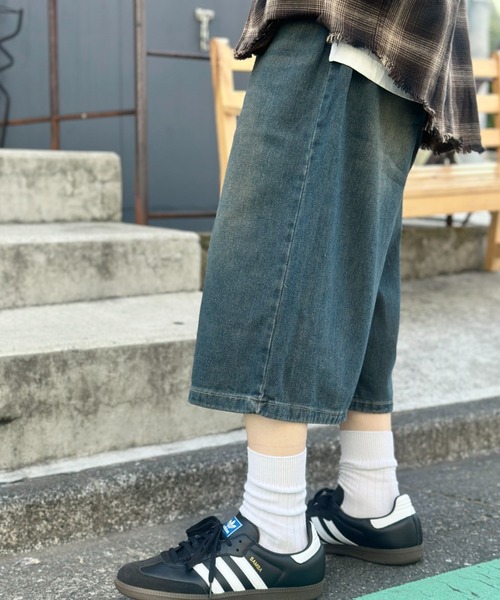 link lot(リンクロット)の「ヴィンテージ加工デニムクロップドパンツ バギーショーツ デニムショートパンツ(デニムパンツ・メンズ・ブルー系その他/ブルー/ブラック・L/M)」の5枚目の写真