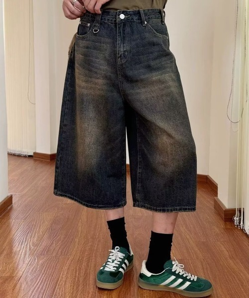 link lot(リンクロット)の「ヴィンテージ加工デニムクロップドパンツ バギーショーツ デニムショートパンツ(デニムパンツ・メンズ・ブルー系その他/ブルー/ブラック・L/M)」の11枚目の写真