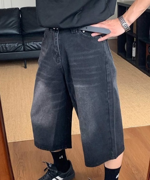 link lot(リンクロット)の「ヴィンテージ加工デニムクロップドパンツ バギーショーツ デニムショートパンツ(デニムパンツ・メンズ・ブルー系その他/ブルー/ブラック・L/M)」の15枚目の写真