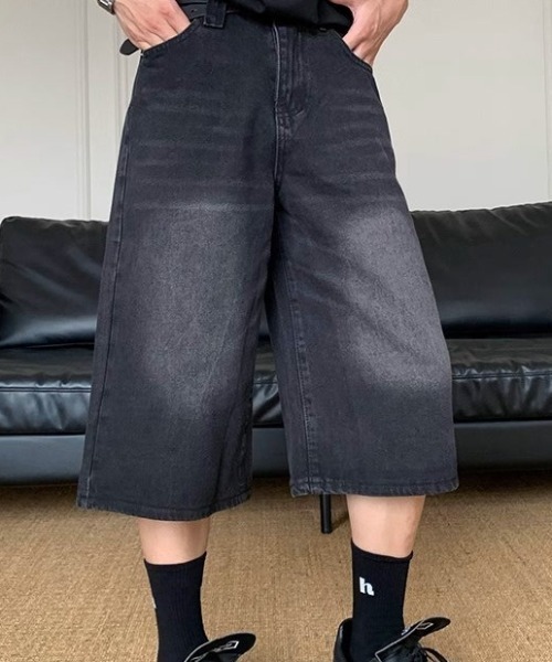 link lot(リンクロット)の「ヴィンテージ加工デニムクロップドパンツ バギーショーツ デニムショートパンツ(デニムパンツ・メンズ・ブルー系その他/ブルー/ブラック・L/M)」の16枚目の写真