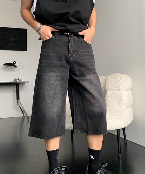 link lot(リンクロット)の「ヴィンテージ加工デニムクロップドパンツ バギーショーツ デニムショートパンツ(デニムパンツ・メンズ・ブルー系その他/ブルー/ブラック・L/M)」の17枚目の写真
