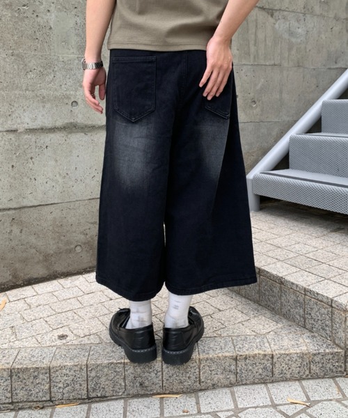 セール】ヴィンテージ加工デニムクロップドパンツ バギーショーツ