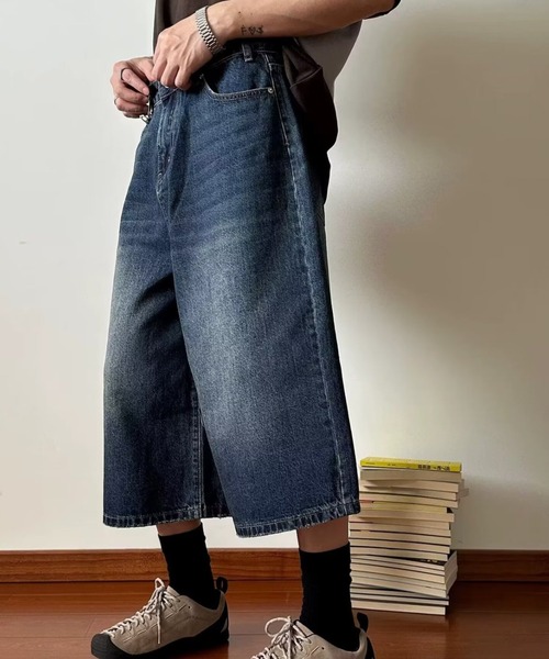 link lot(リンクロット)の「ヴィンテージ加工デニムクロップドパンツ バギーショーツ デニムショートパンツ(デニムパンツ・メンズ・ブルー系その他/ブルー/ブラック・L/M)」の20枚目の写真