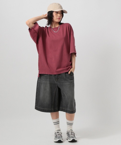 BAYFLOW（ベイフロー）の「フリンジコンビフェードＴ（Tシャツ/カットソー・レディース・チャコール/ベージュ/レッド・FREE）」の6枚目の写真